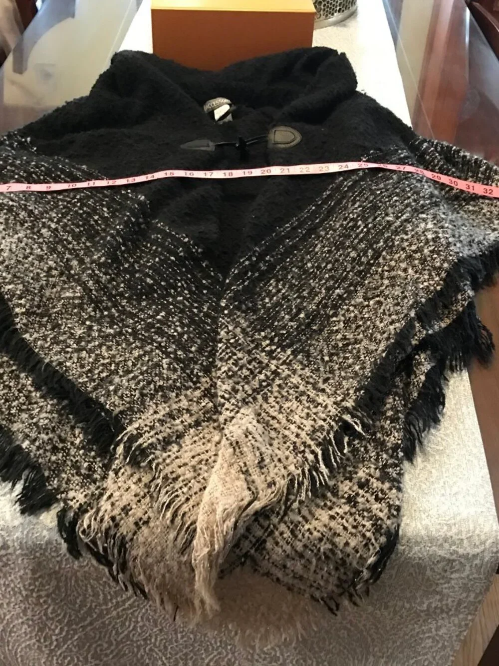 Accessory Street Black Hooded Fringed Cape Poncho Wrap One Size